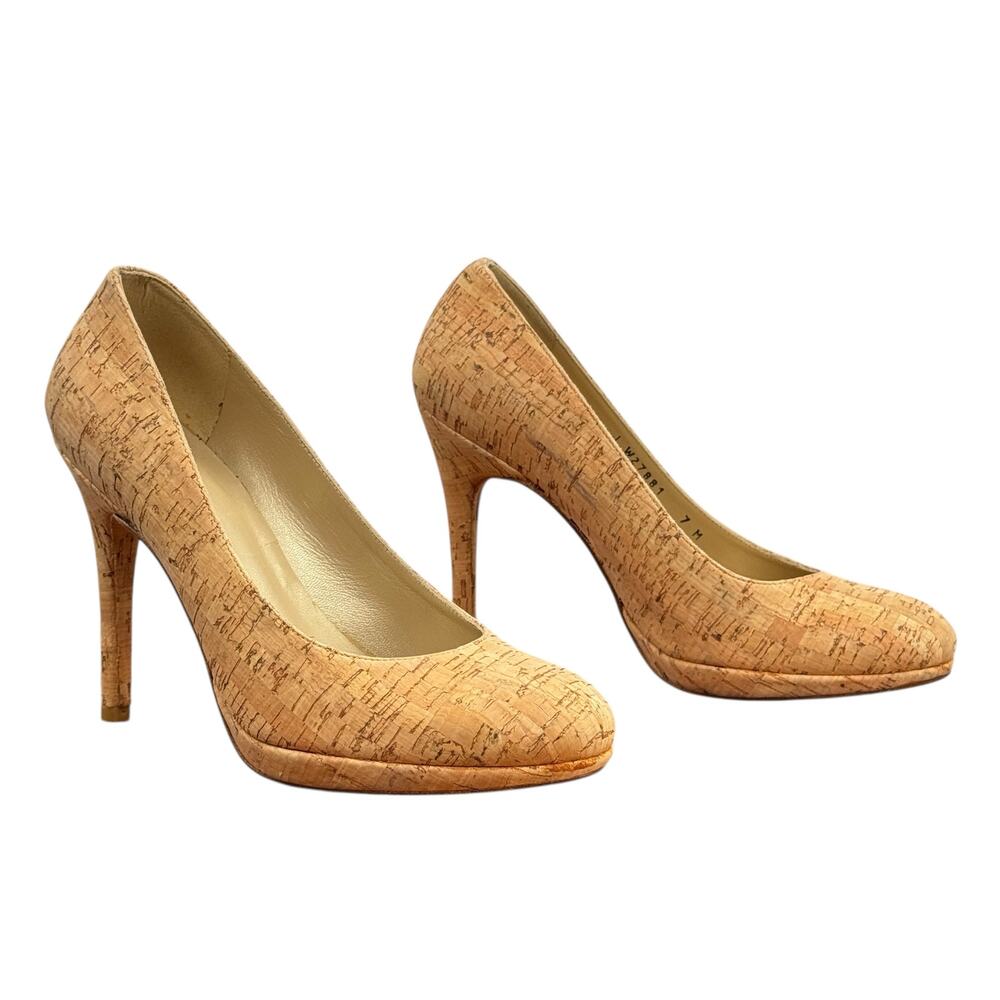Stuart Weitzman Cork Platform Pumps Women’s SZ 7 M Heel Elegant Leather Neutral